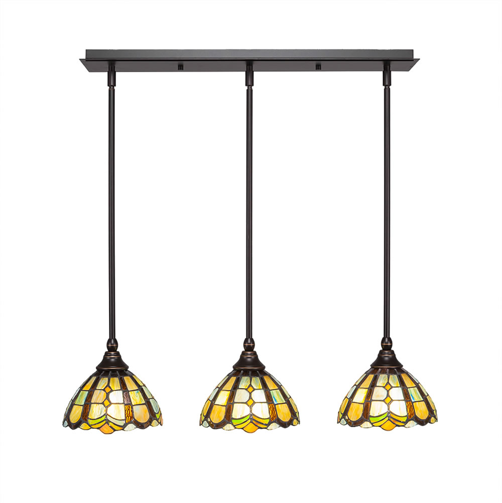 3 Light Multi Light Mini Pendant With Hang Straight Swivels Shown In Dark Granite Finish With 7" Paradise Tiffany Glass