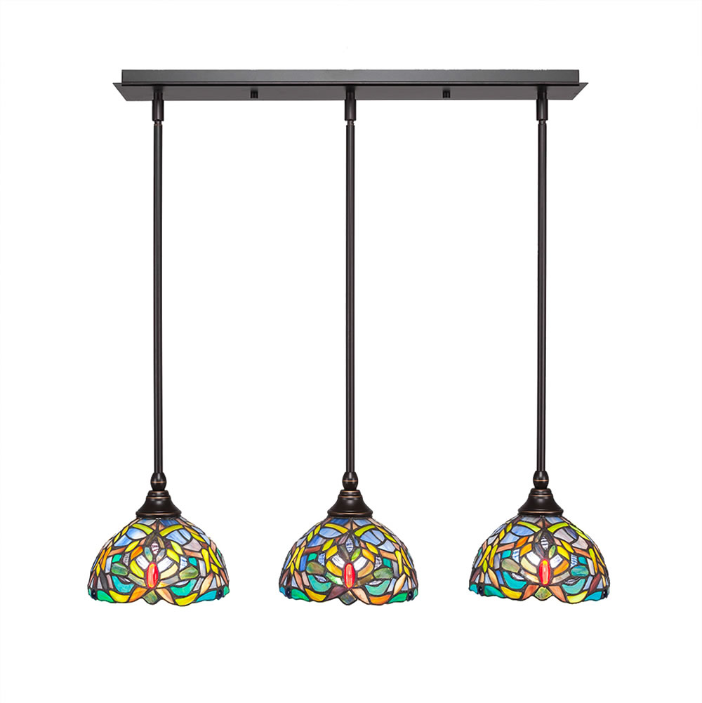 3 Light Multi Light Mini Pendant With Hang Straight Swivels Shown In Dark Granite Finish With 7" Kaleidoscope Tiffany Glass
