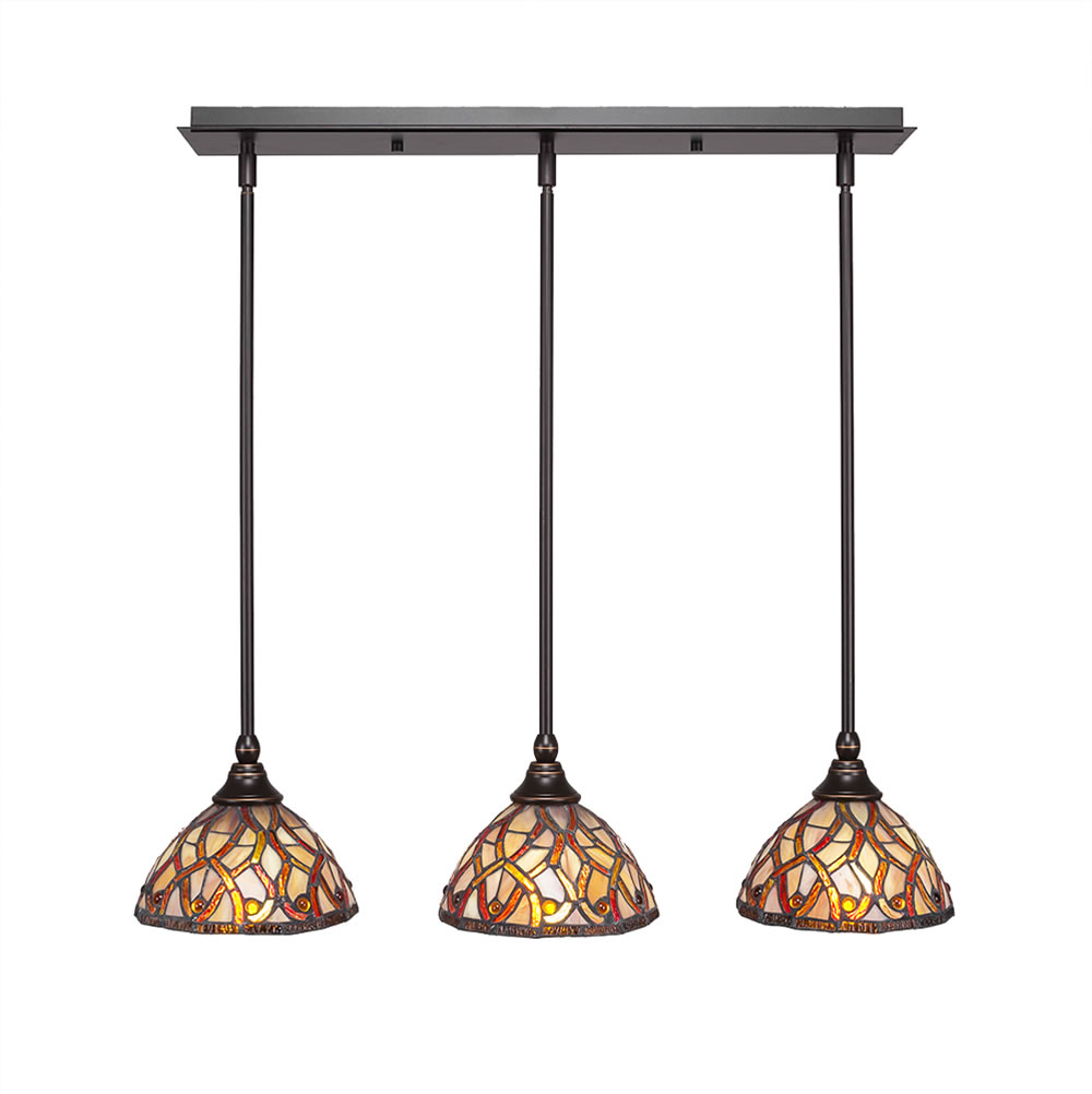 3 Light Multi Light Mini Pendant With Hang Straight Swivels Shown In Dark Granite Finish With 7" Persian Nites Tiffany Glass