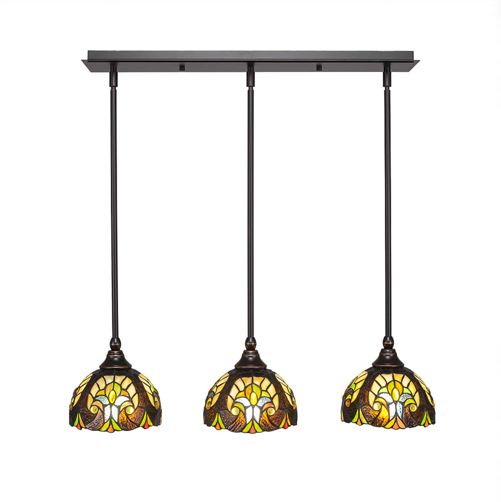 3 Light Multi Light Mini Pendant With Hang Straight Swivels Shown In Dark Granite Finish With 7" Ivory Cypress Tiffany Glass