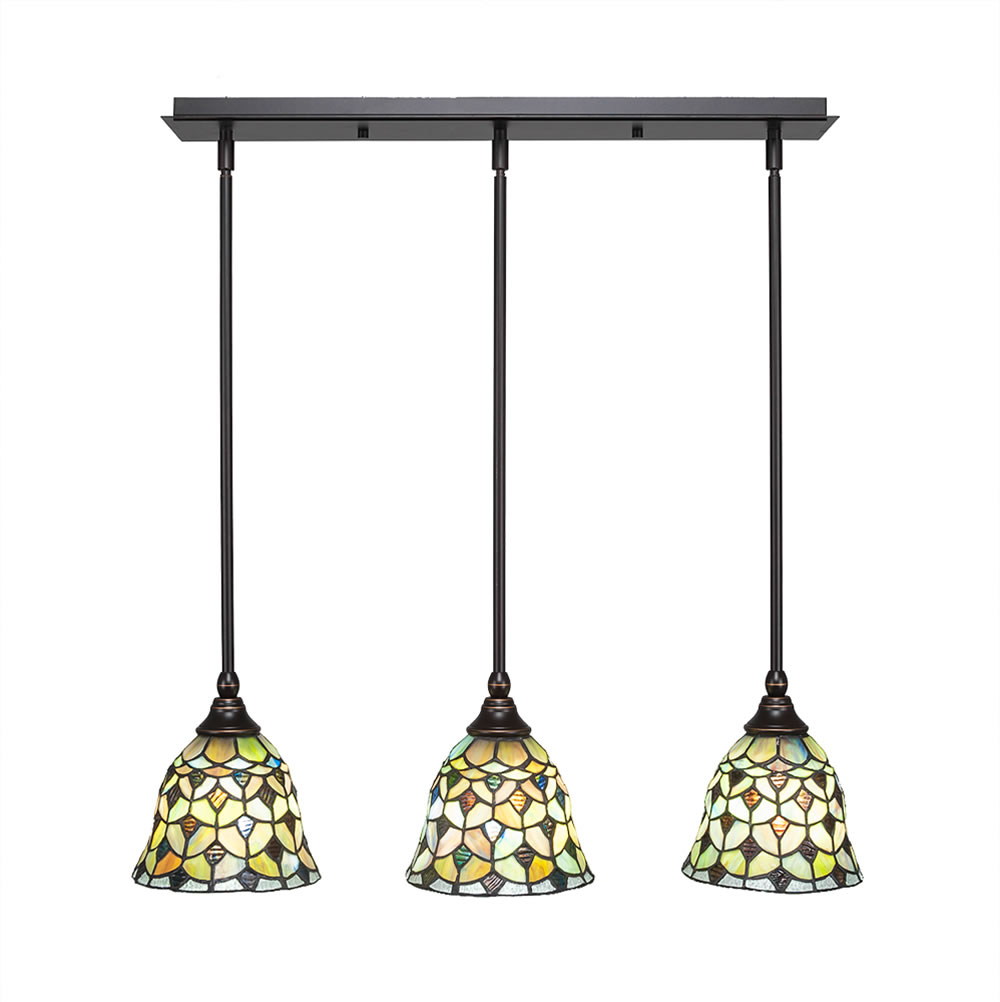 3 Light Multi Light Mini Pendant With Hang Straight Swivels Shown In Dark Granite Finish With 7" Crescent Tiffany Glass