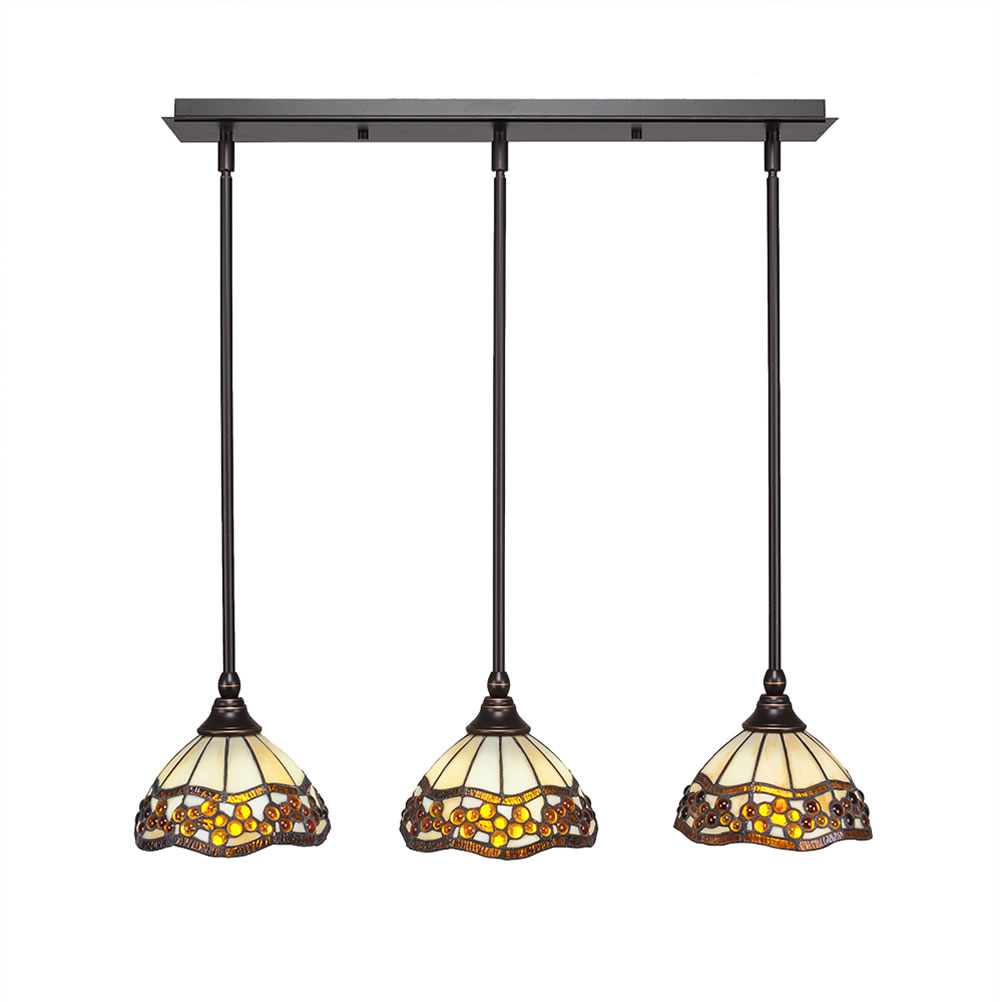 3 Light Multi Light Mini Pendant With Hang Straight Swivels Shown In Dark Granite Finish With 7" Roman Jewel Tiffany Glass