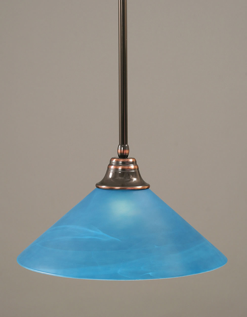 Stem Pendant With Hang Straight Swivel Shown In Black Copper Finish With 16" Blue Italian Glass