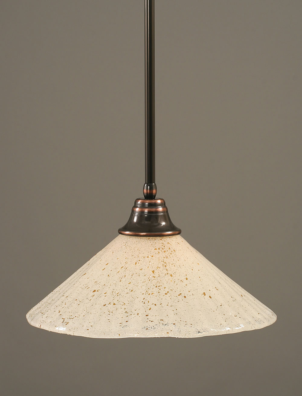 Stem Pendant With Hang Straight Swivel Shown In Black Copper Finish With 16" Gold Ice Glass
