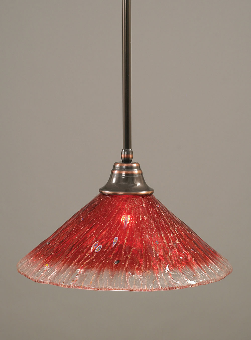 Stem Pendant With Hang Straight Swivel Shown In Black Copper Finish With 16" Raspberry Crystal Glass