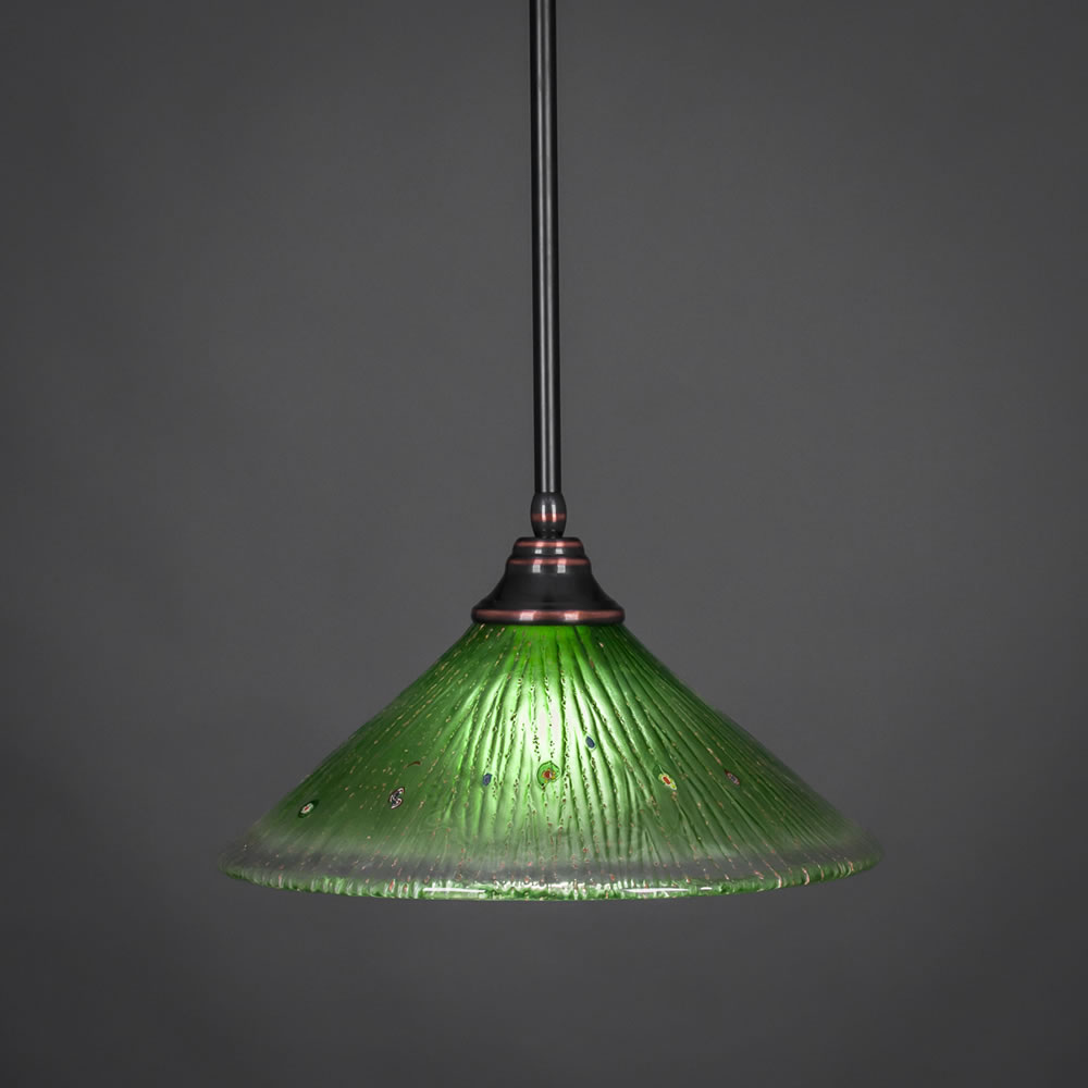Stem Pendant With Hang Straight Swivel Shown In Black Copper Finish With 16" Kiwi Green Crystal Glass