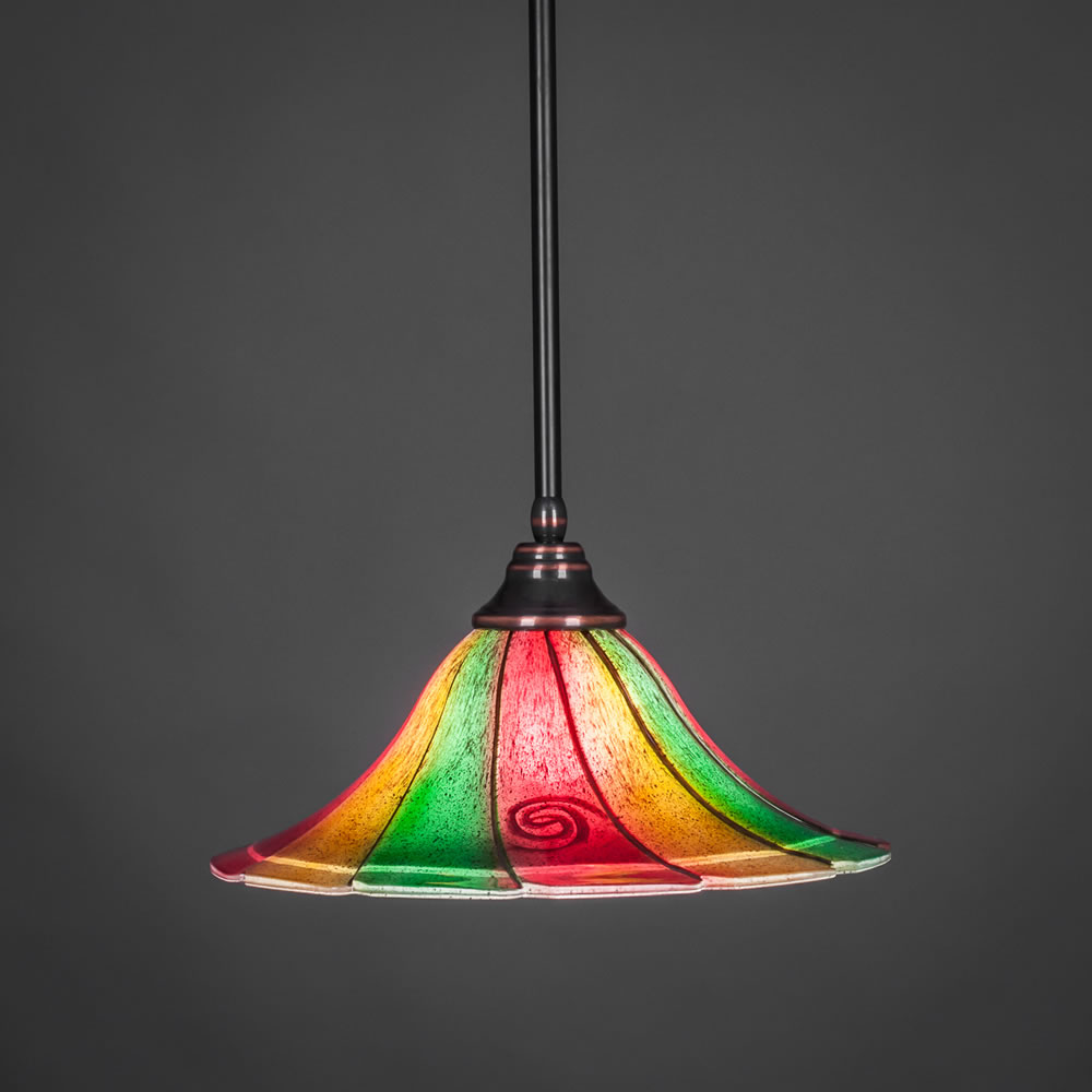 Stem Pendant With Hang Straight Swivel Shown In Black Copper Finish With 16" Mardi Gras Glass