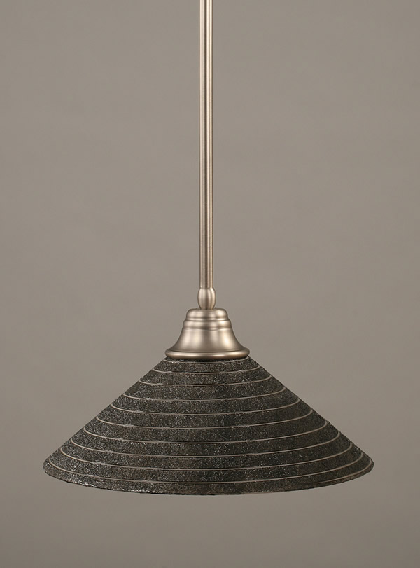 Stem Pendant With Hang Straight Swivel Shown In Brushed Nickel Finish With 16" Charcoal Spiral Glass