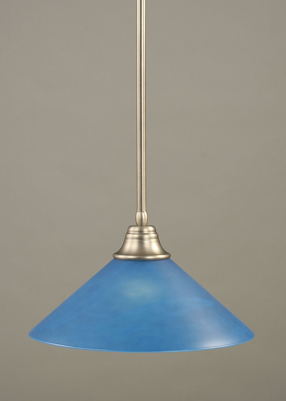 Stem Pendant With Hang Straight Swivel Shown In Brushed Nickel Finish With 16" Blue Italian Glass