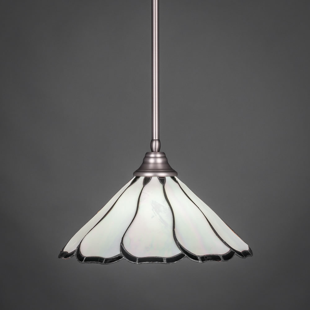 Stem Pendant With Hang Straight Swivel Shown In Brushed Nickel Finish With 16" Pearl & Black Flair Tiffany Glass