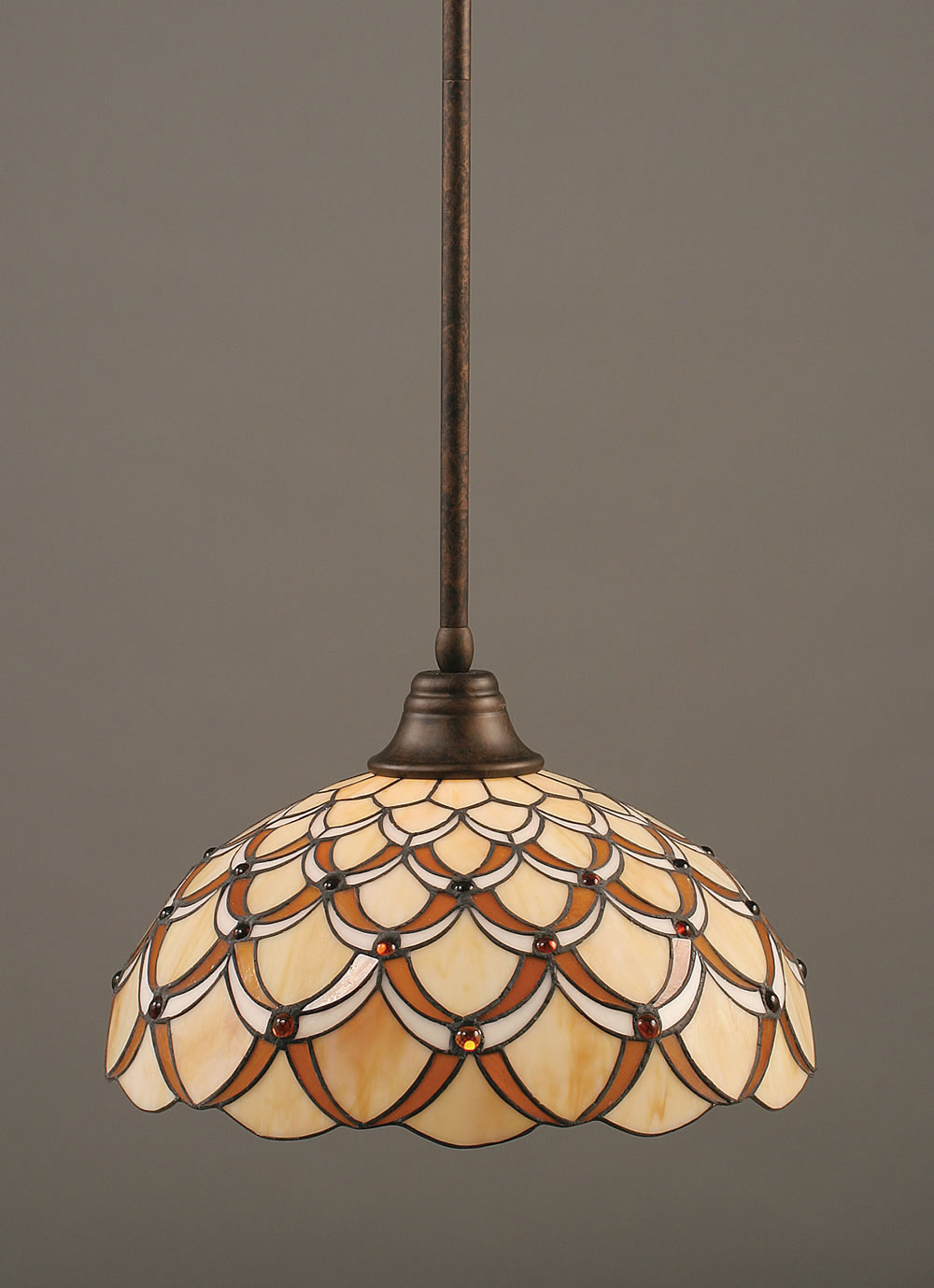 Stem Pendant With Hang Straight Swivel Shown In Bronze Finish With 16" Honey & Brown Scallop Tiffany Glass