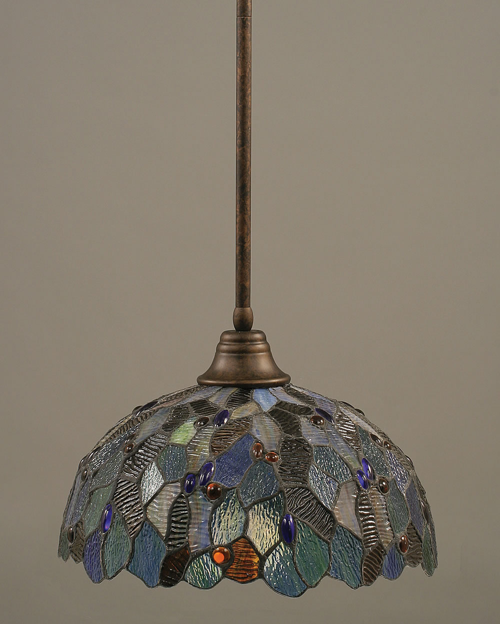 Stem Pendant With Hang Straight Swivel Shown In Bronze Finish With 16" Blue Mosaic Tiffany Glass