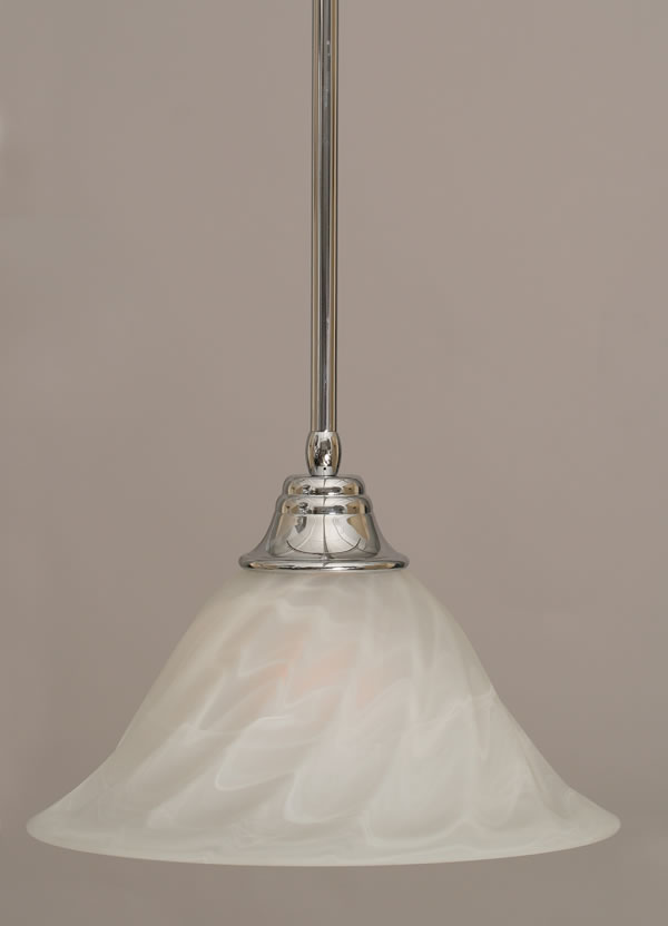 Stem Pendant With Hang Straight Swivel Shown In Chrome Finish With 14" White Alabaster Swirl Glass