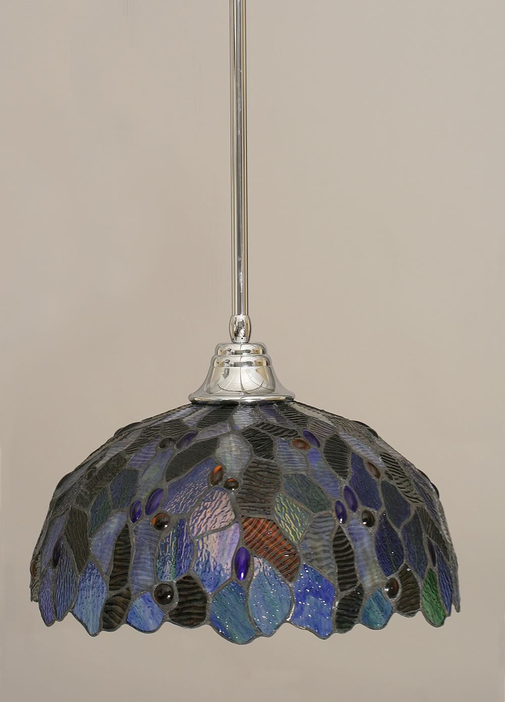 Stem Pendant With Hang Straight Swivel Shown In Chrome Finish With 16" Blue Mosaic Tiffany Glass