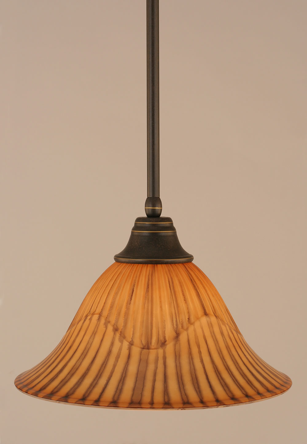 Stem Pendant With Hang Straight Swivel Shown In Dark Granite Finish With 14" Tiger Glass