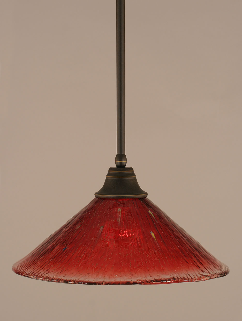 Stem Pendant With Hang Straight Swivel Shown In Dark Granite Finish With 16" Raspberry Crystal Glass