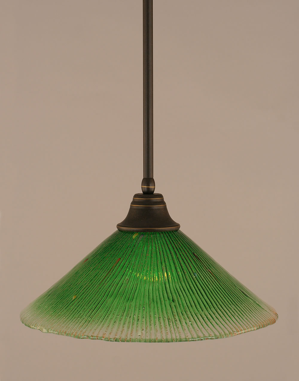 Stem Pendant With Hang Straight Swivel Shown In Dark Granite Finish With 16" Kiwi Green Crystal Glass