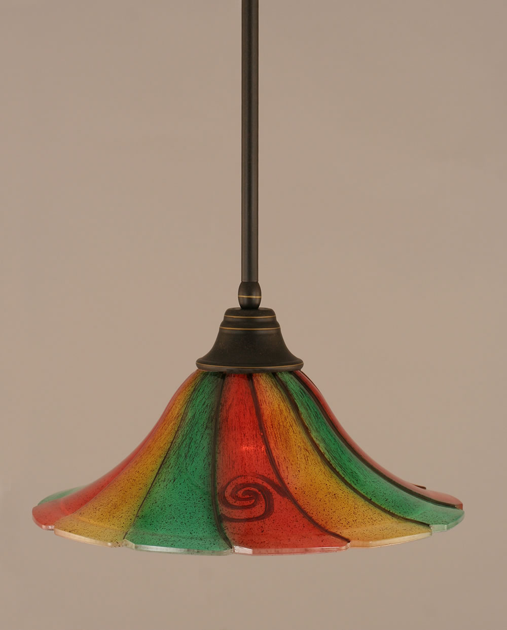 Stem Pendant With Hang Straight Swivel Shown In Dark Granite Finish With 16" Mardi Gras Glass