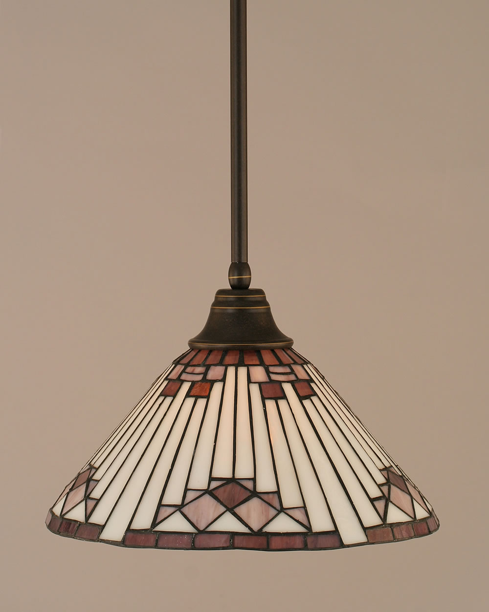 Stem Pendant With Hang Straight Swivel Shown In Dark Granite Finish With 15" Purple Sunray Tiffany Glass