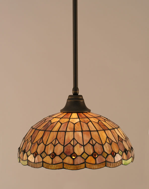 Stem Pendant With Hang Straight Swivel Shown In Dark Granite Finish With 15" Rosetta Tiffany Glass