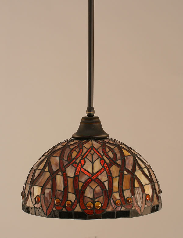 Stem Pendant With Hang Straight Swivel Shown In Dark Granite Finish With 15" Persian Nites Tiffany Glass