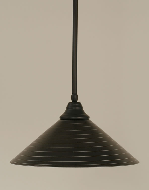 Stem Pendant With Hang Straight Swivel Shown In Matte Black Finish With 16" Charcoal Spiral Glass