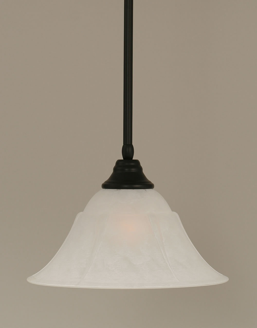 Stem Pendant With Hang Straight Swivel Shown In Matte Black Finish With 14" White Marble Glass