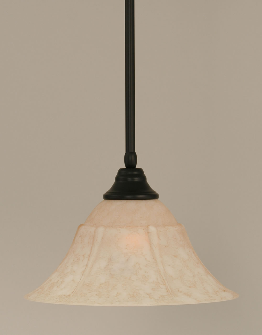 Stem Pendant With Hang Straight Swivel Shown In Matte Black Finish With 14" Italian Marble Glass