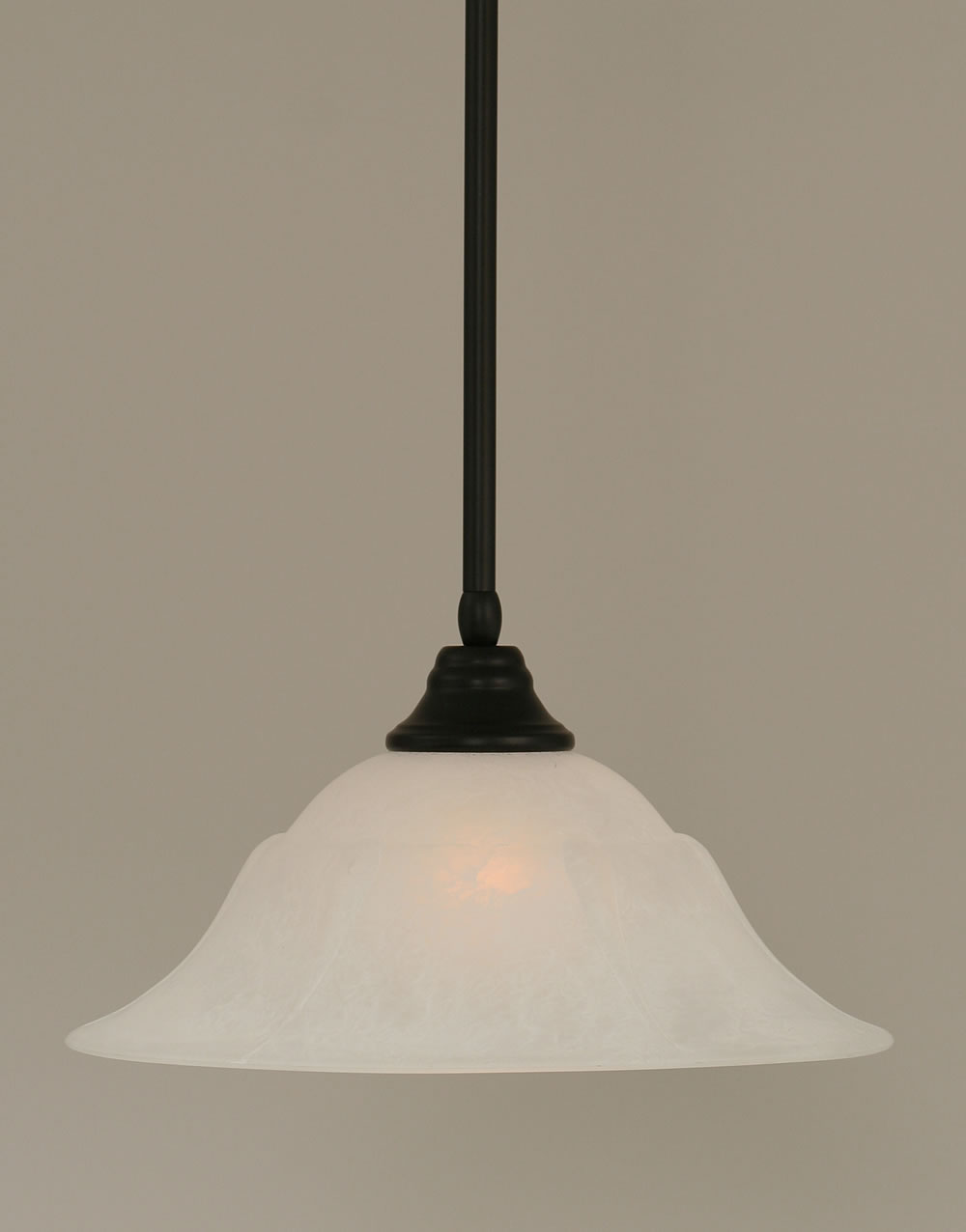 Stem Pendant With Hang Straight Swivel Shown In Matte Black Finish With 16" White Marble Glass