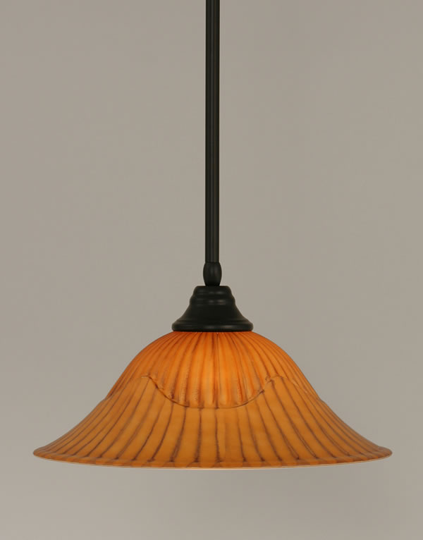Stem Pendant With Hang Straight Swivel Shown In Matte Black Finish With 16" Tiger Glass