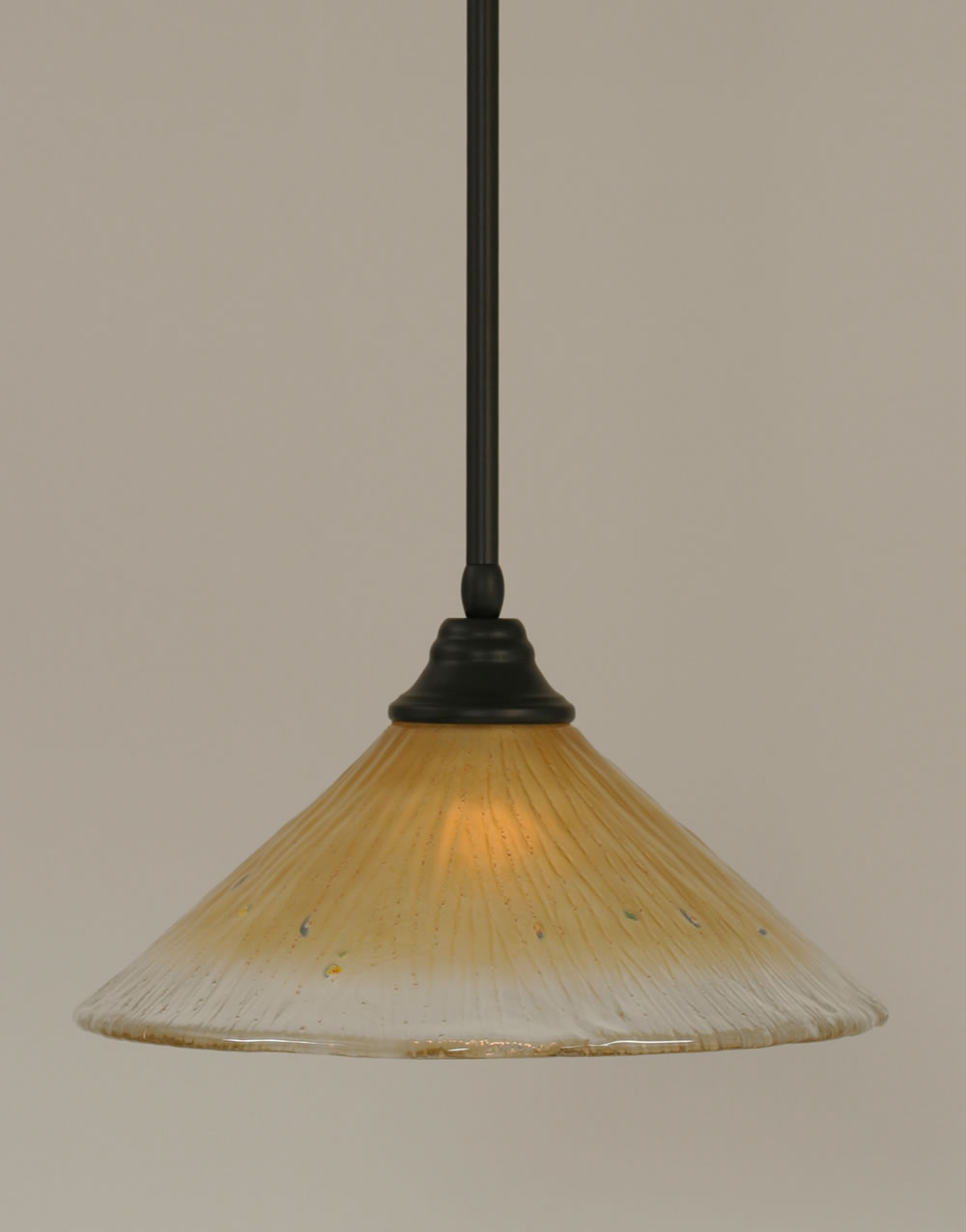 Stem Pendant With Hang Straight Swivel Shown In Matte Black Finish With 16" Amber Crystal Glass