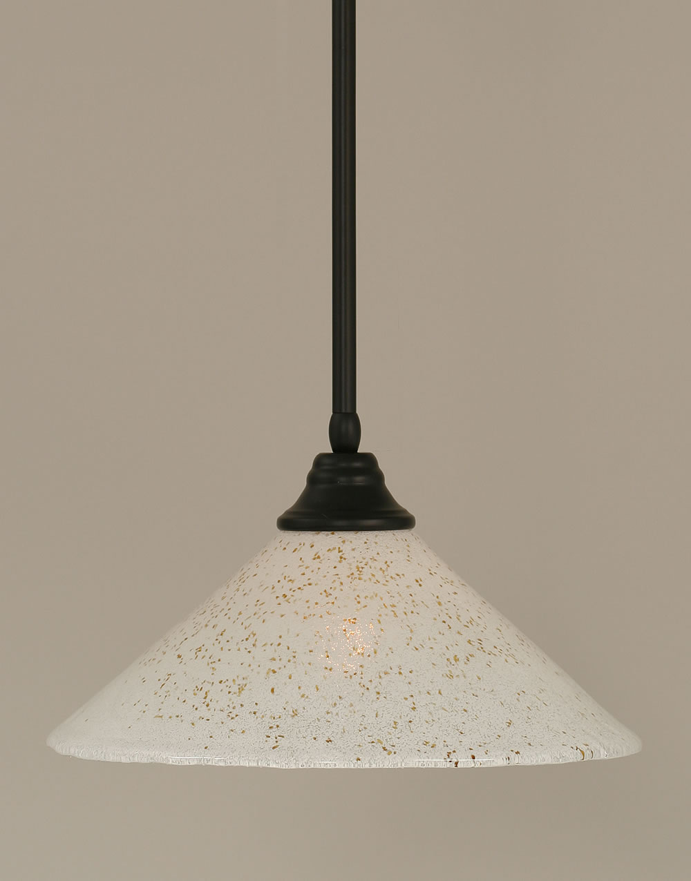 Stem Pendant With Hang Straight Swivel Shown In Matte Black Finish With 16" Gold Ice Glass