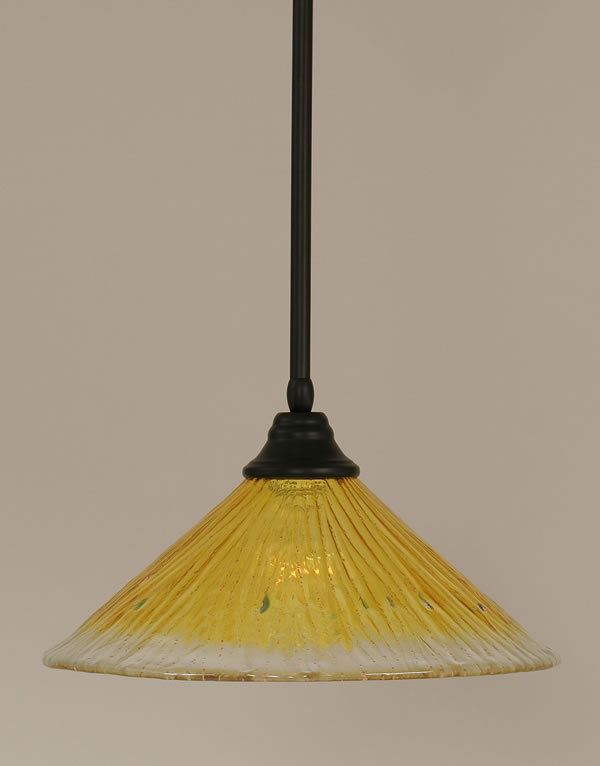 Stem Pendant With Hang Straight Swivel Shown In Matte Black Finish With 16" Gold Champagne Crystal Glass
