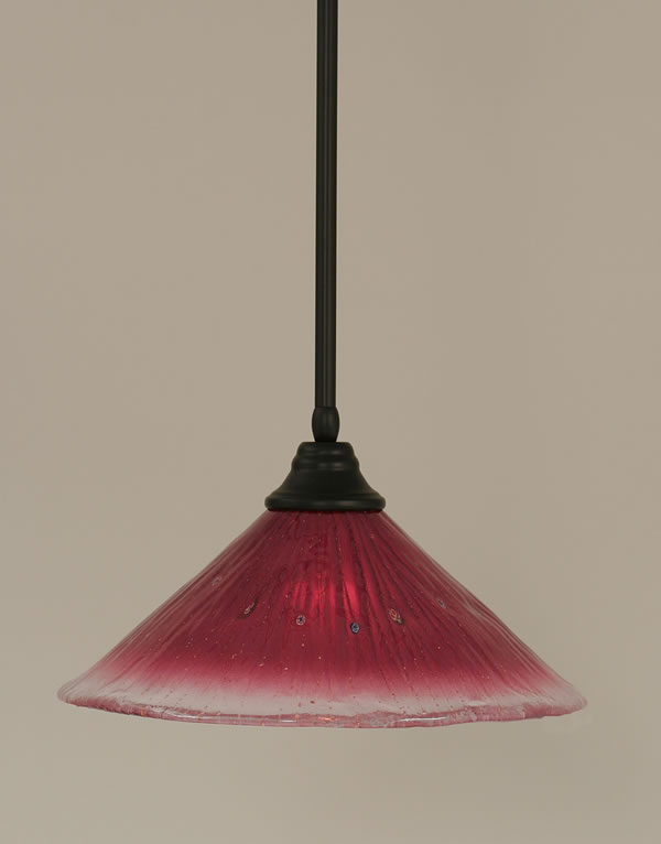 Stem Pendant With Hang Straight Swivel Shown In Matte Black Finish With 16" Wine Crystal Glass