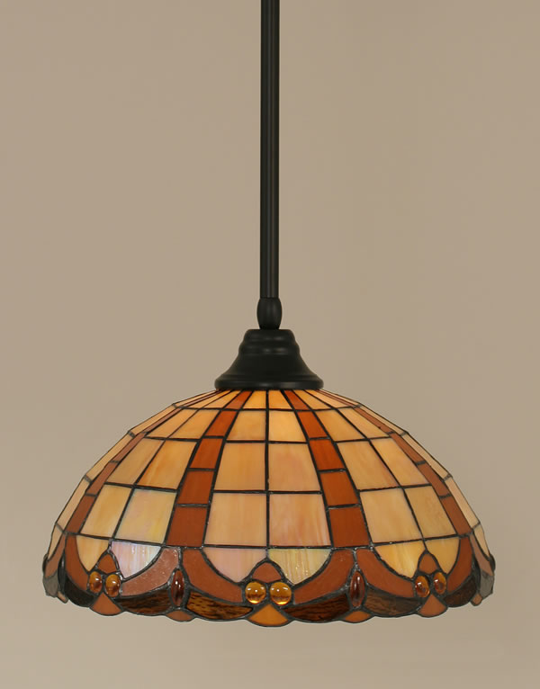 Stem Pendant With Hang Straight Swivel Shown In Matte Black Finish With 14.5" Butterscotch"" Tiffany Glass