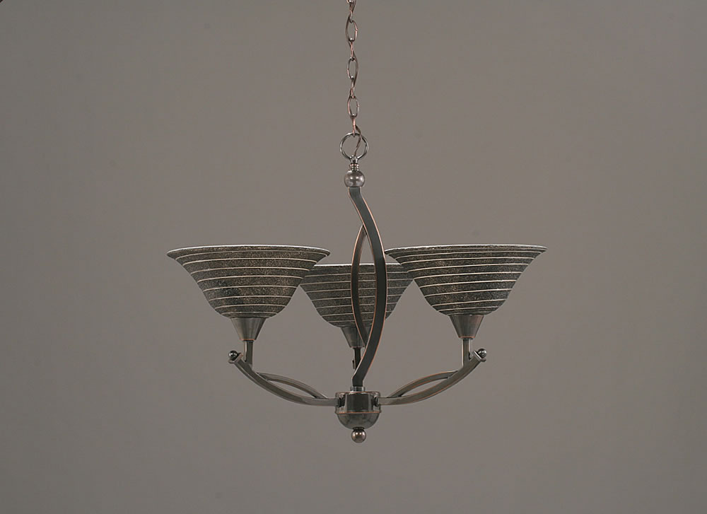 Bow 3 Light Chandelier Shown In Black Copper Finish With 10" Charcoal Spiral Glass