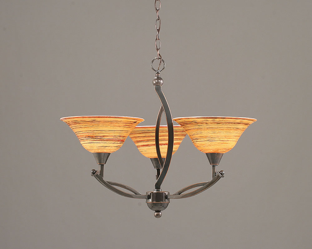Bow 3 Light Chandelier Shown In Black Copper Finish With 10" Firré Saturn Glass