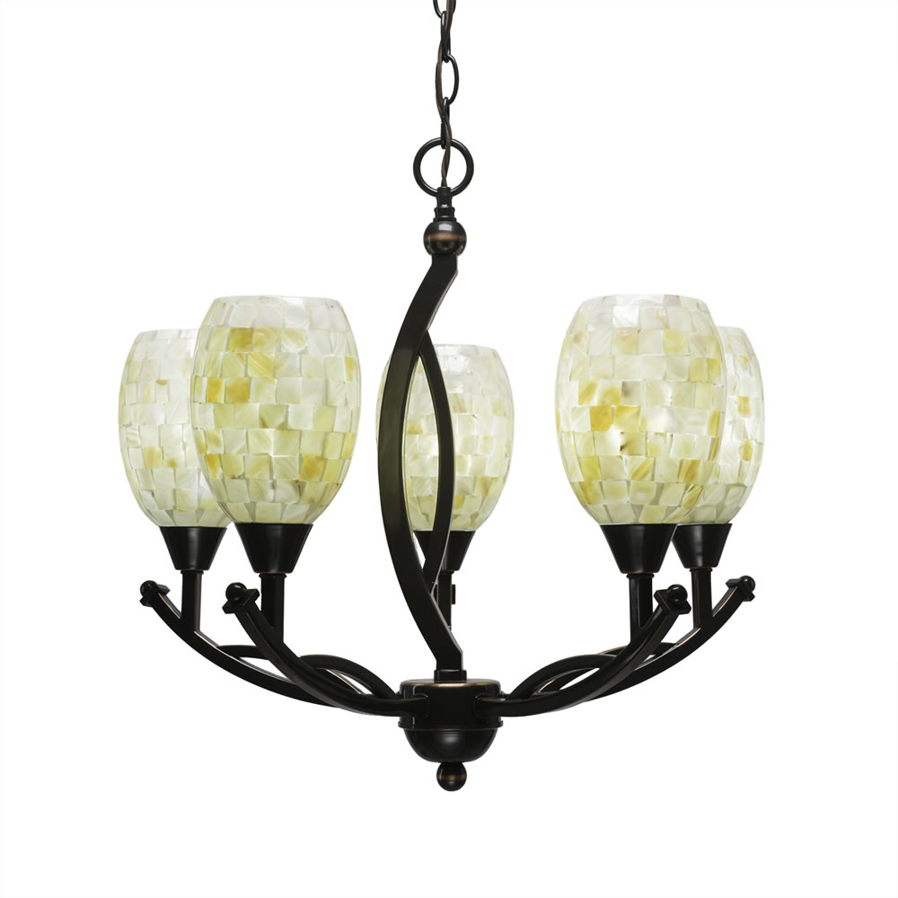 Bow 5 Light Chandelier Shown In Black Copper Finish With 6" Ivory Glaze Seashell Glass