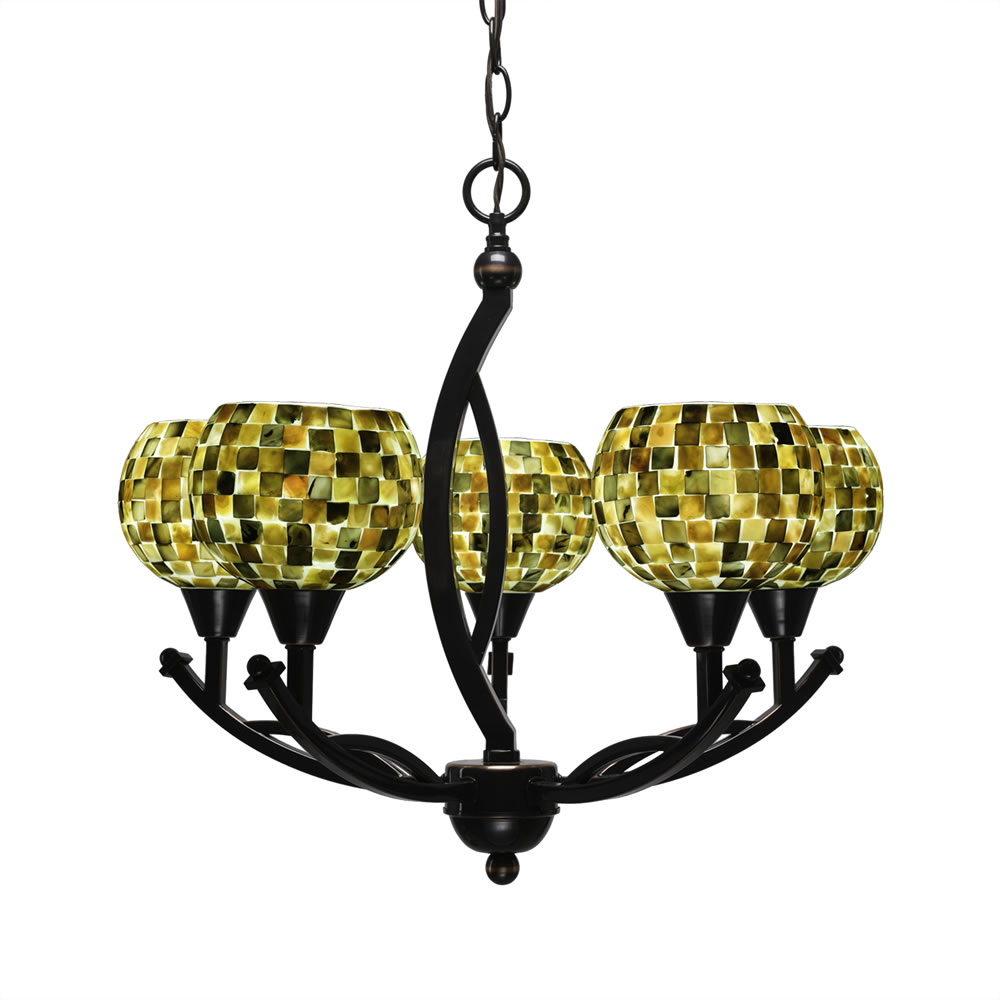 Bow 5 Light Chandelier Shown In Black Copper Finish With 6" Sea Mist Seashell Glass