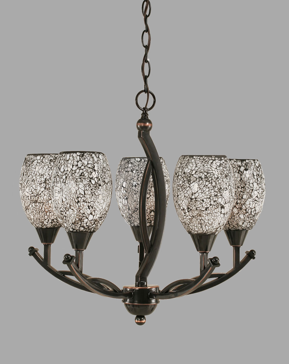 Bow 5 Light Chandelier Shown In Black Copper Finish With 5" Black Fusion Glass