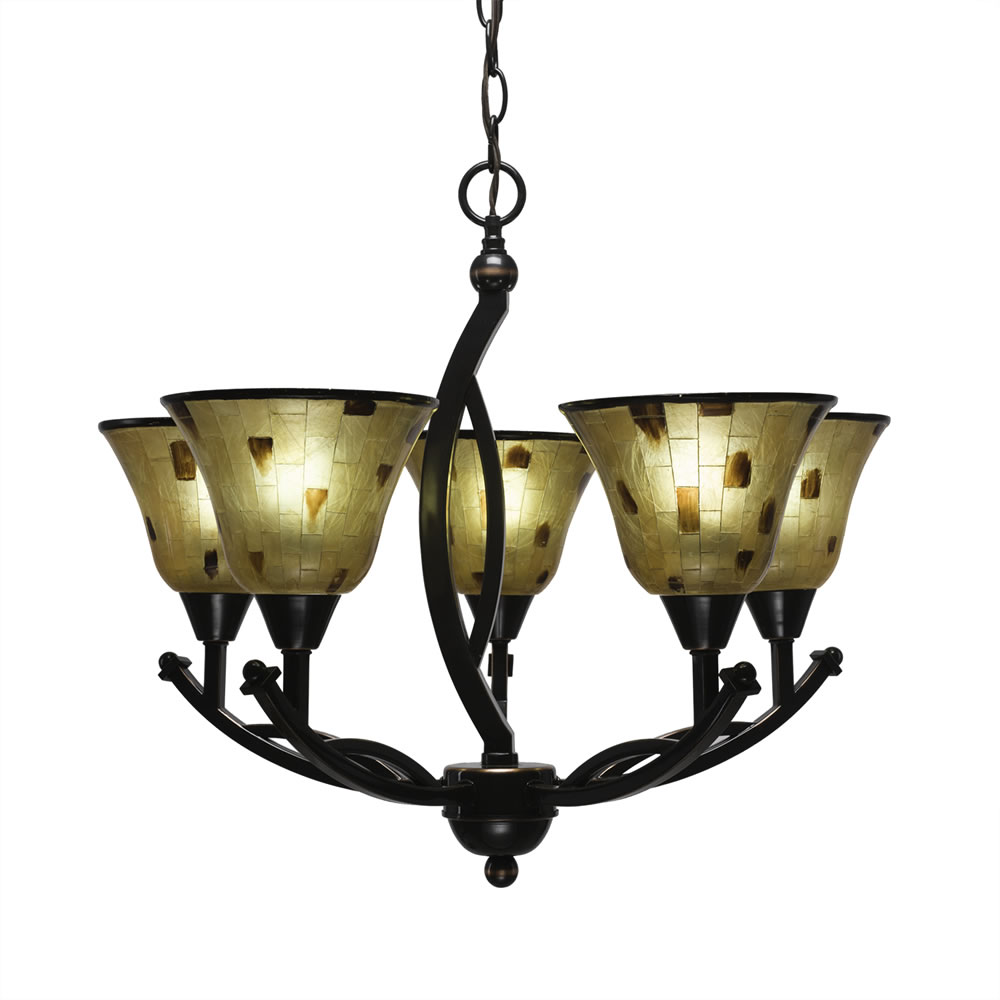 Bow 5 Light Chandelier Shown In Black Copper Finish With 7" Penshell Resin Shade