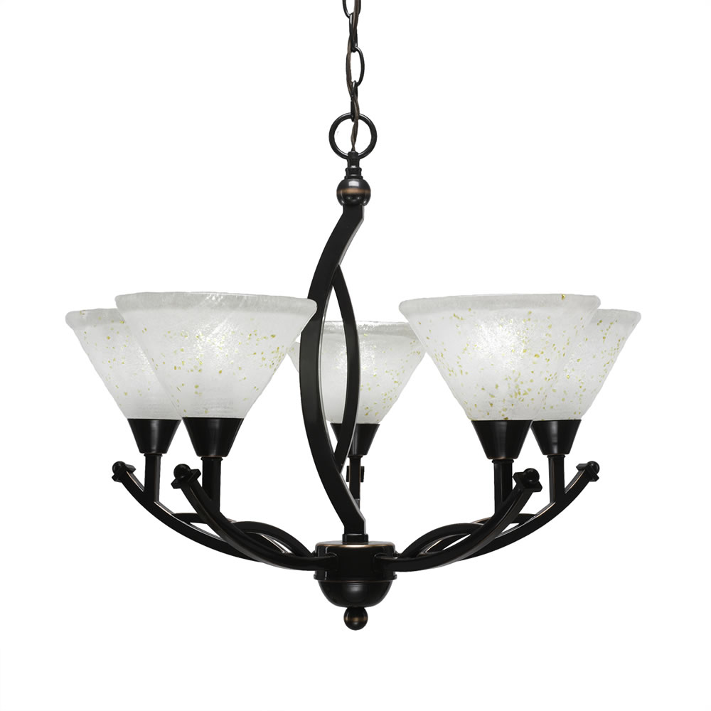 Bow 5 Light Chandelier Shown In Black Copper Finish With 7" Gold Ice Glass