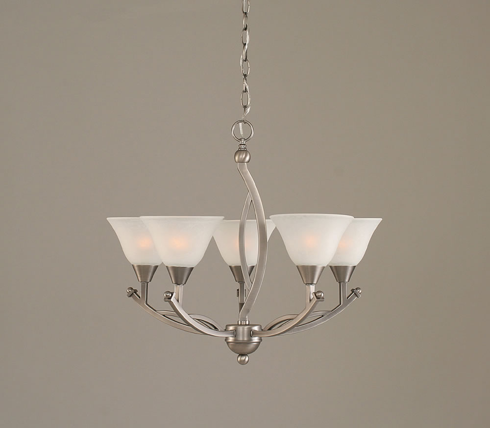 Bow 5 Light Chandelier Shown In Brushed Nickel Finish With 7" White Marble Glass