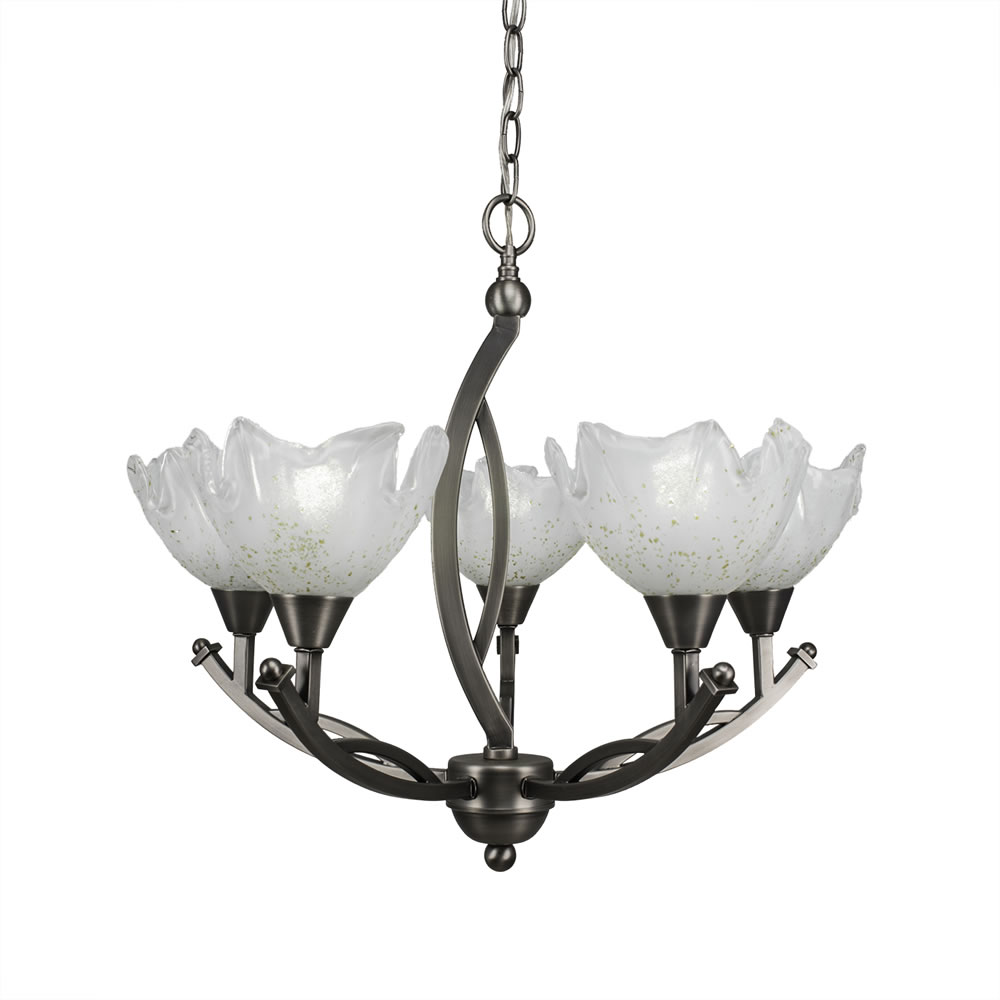 Bow 5 Light Chandelier Shown In Brushed Nickel Finish With 7" Gold Ice Glass