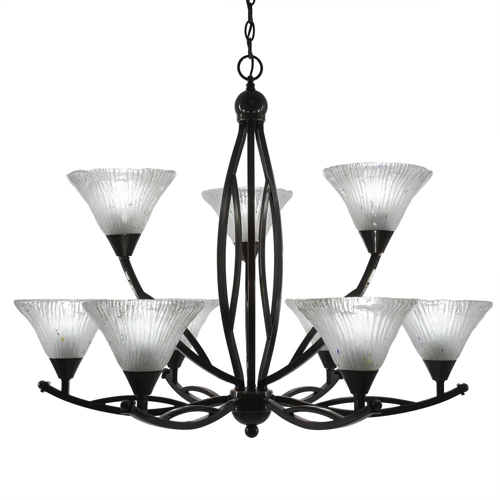 Bow 9 Light Chandelier Shown In Black Copper Finish With 7" Frosted Crystal Glass