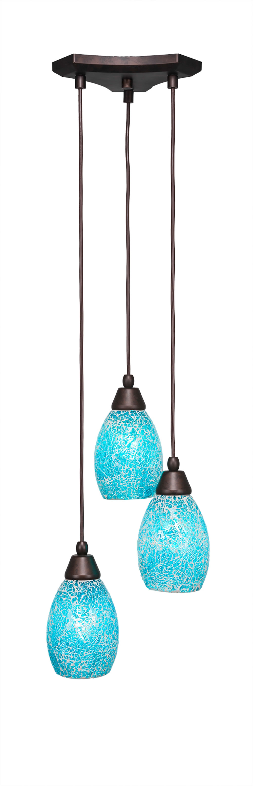Europa 3 Light Multi Light Mini Pendant Shown In Bronze Finish With 5" Turquoise Fusion Glass