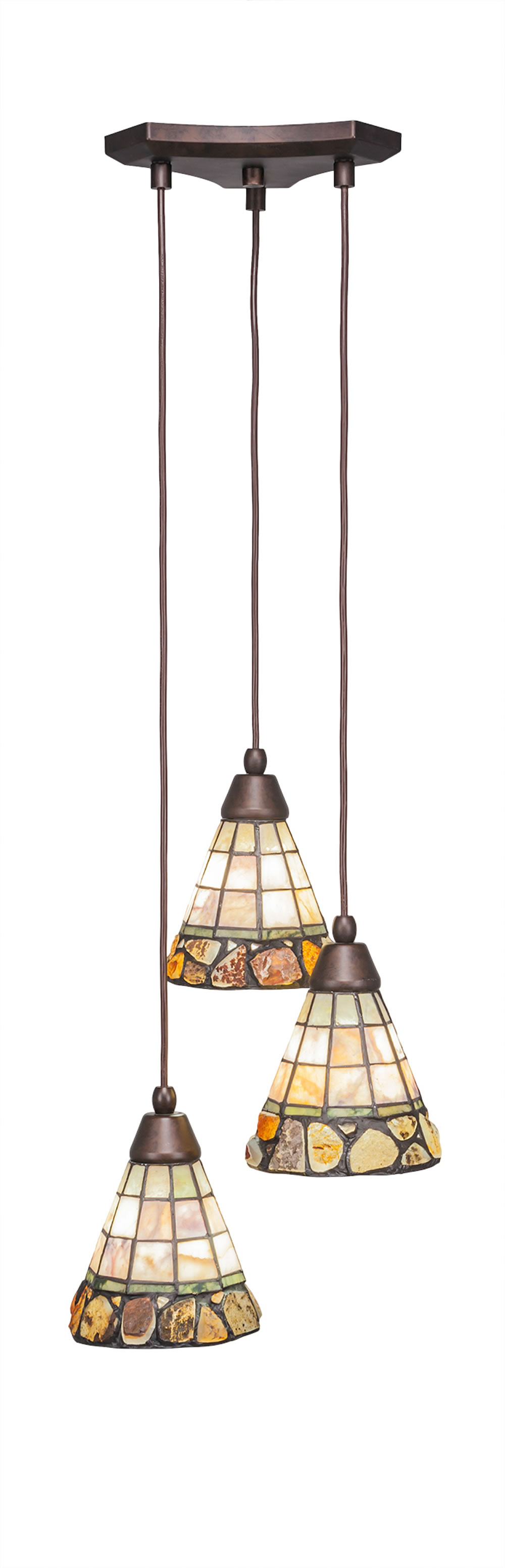 Europa 3 Light Multi Light Mini Pendant Shown In Bronze Finish With 7" Cobblestone Tiffany Glass