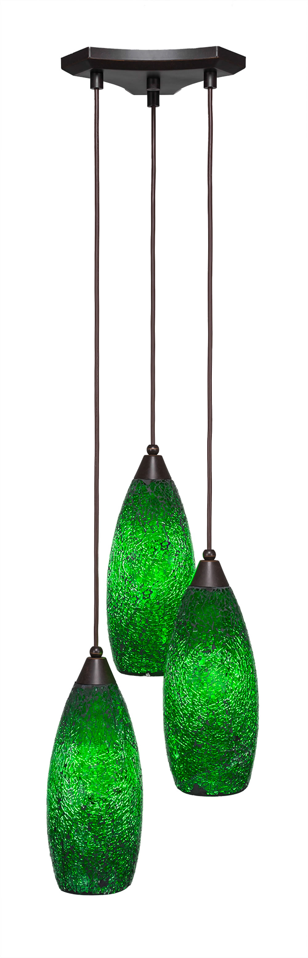 Europa 3 Light Multi Light Mini Pendant Shown In Dark Granite Finish With 5.5" Green Fusion Glass