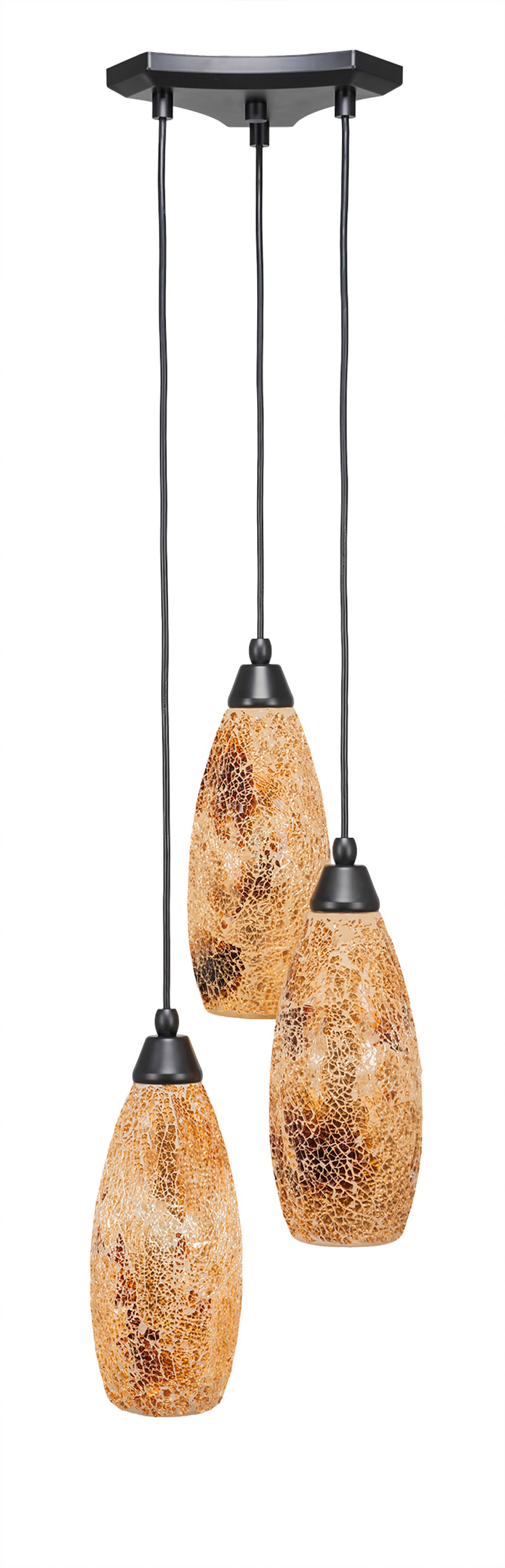 Europa 3 Light Multi Light Mini Pendant Shown In Matte Black Finish With 5.5" Gold Fusion Glass