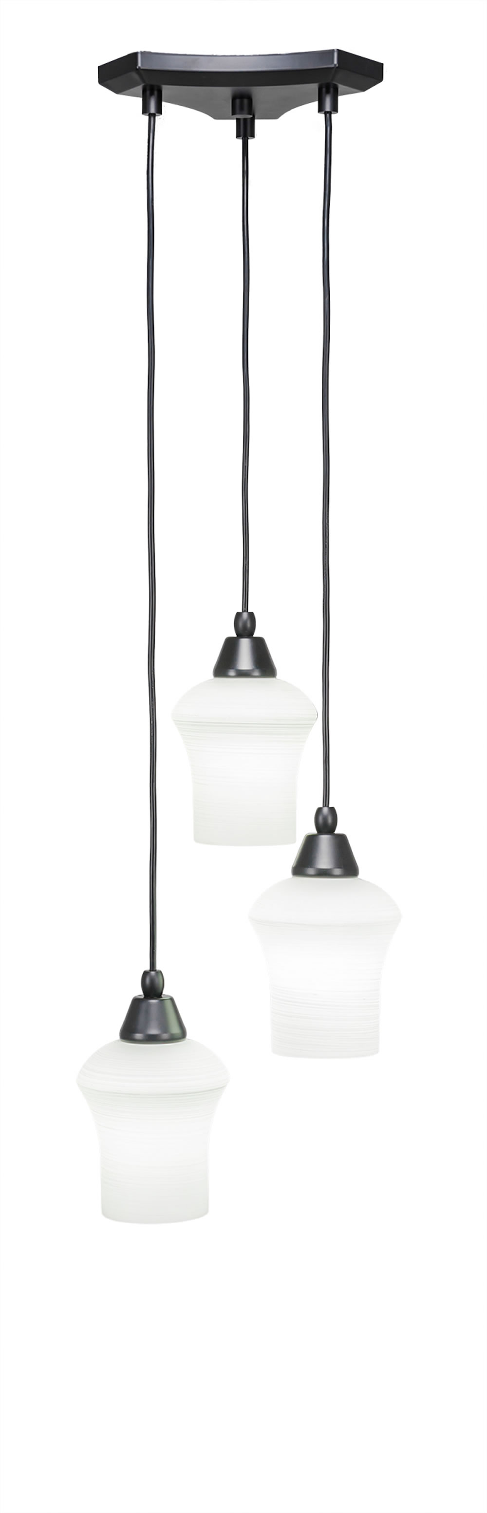 Europa 3 Light Multi Light Mini Pendant Shown In Matte Black Finish With 5.5" Zilo White Linen Glass